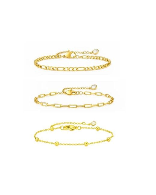 Hollywood Sensation Metallic Adriana 3-Piece Stackable Bracelet Trio Set, Beaded, Figaro, Paperclip Link
