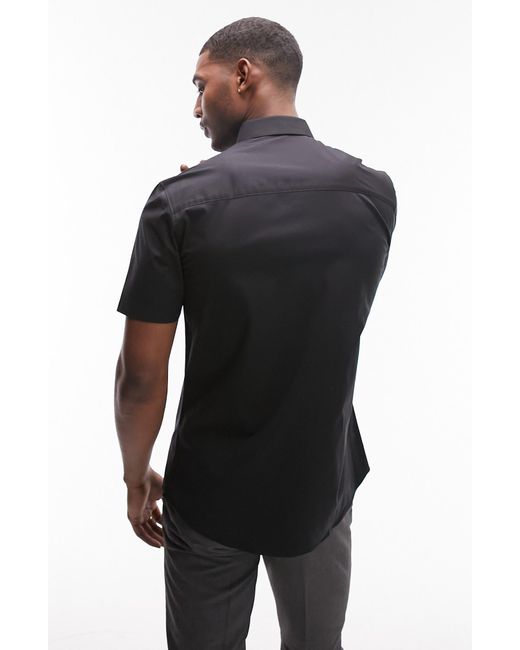 Topman Black Slim Fit Short Sleeve Stretch Cotton Button-up Shirt for men