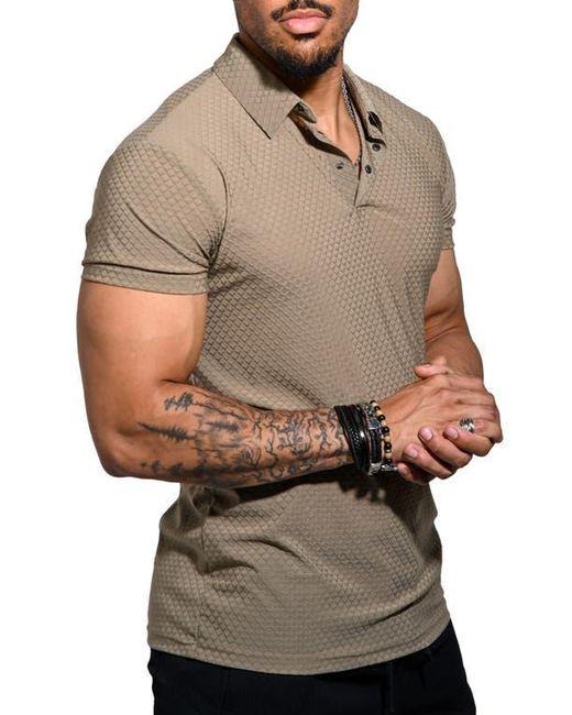 Maceoo Gray Geo Pattern Stretch Nylon Polo for men