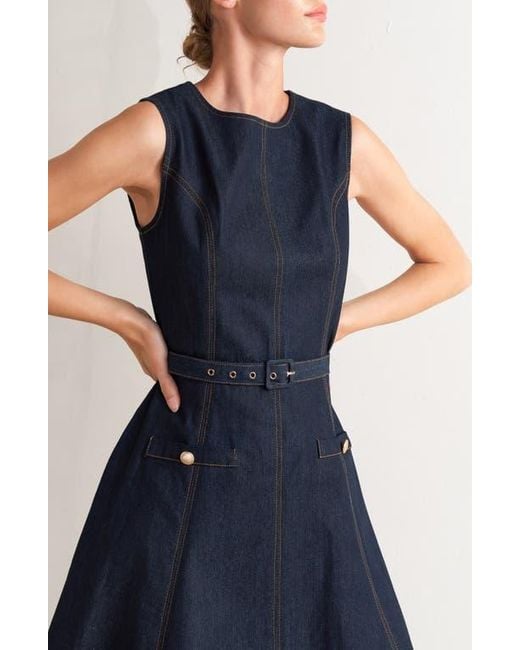FREEMARKET Blue A-Line Denim Midi Dress