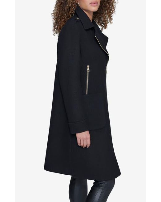 Karl Lagerfeld Black Long Wool Blend Moto Jacket