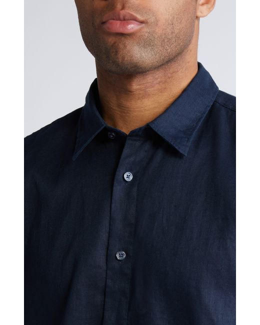 Boss Blue Liam Slim Fit Solid Short Sleeve Linen Blend Button-up Shirt for men