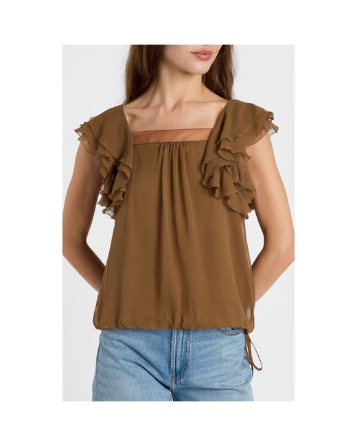 Santorelli Brown Chass Ruffle Blouse