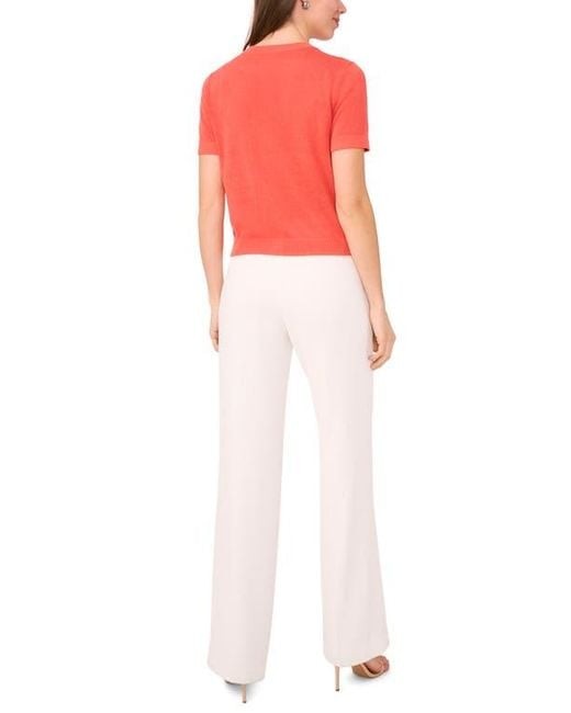 Halogen® Red Short Sleeve Button-Up Sweater