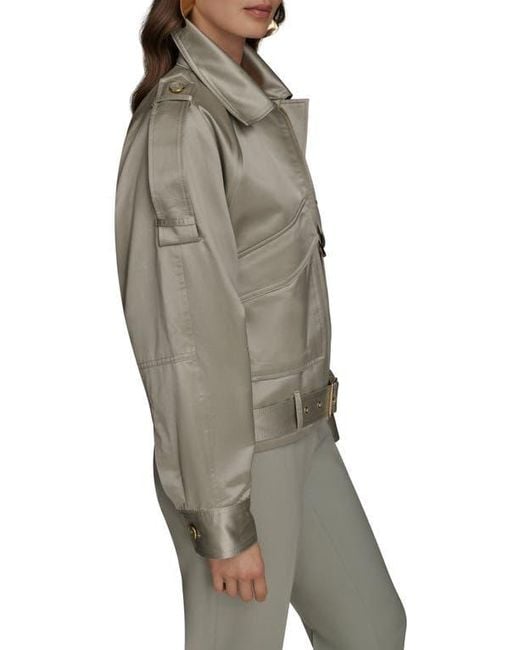 Donna Karan Gray Belted Satin Bomber Jacket