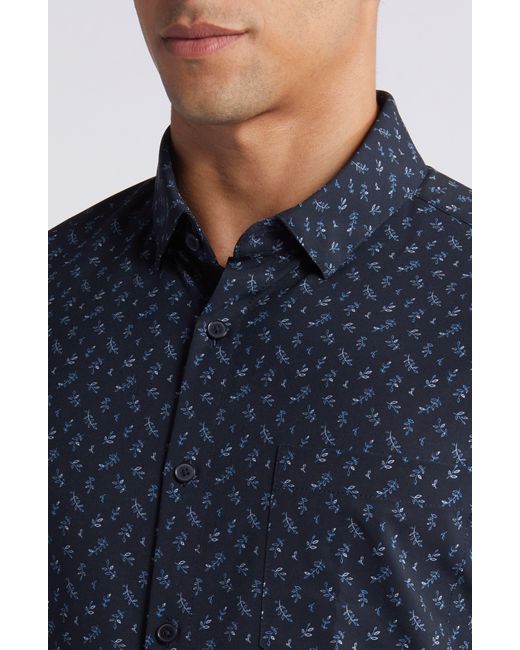 Mizzen+Main Blue Mizzen+main Leeward Trim Fit Leaf Print Short Sleeve Performance Button-up Shirt for men
