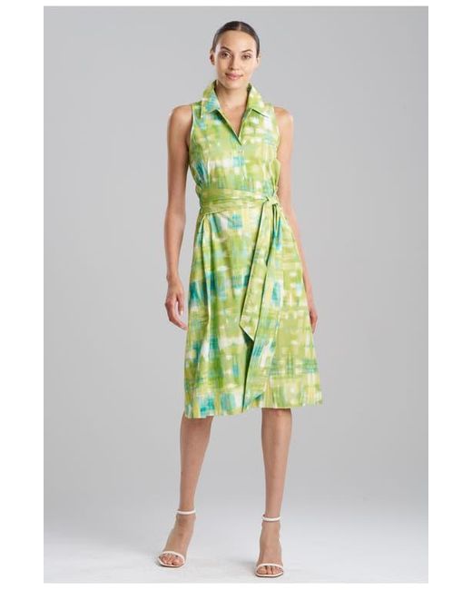 Natori Green Plaids Halter Button Down Dress