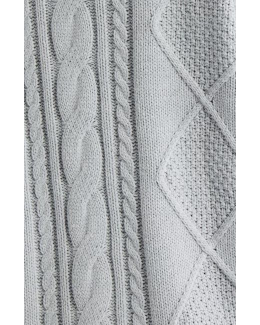 BP. Gray Cabled Oversize Cotton Blend Crewneck Sweater