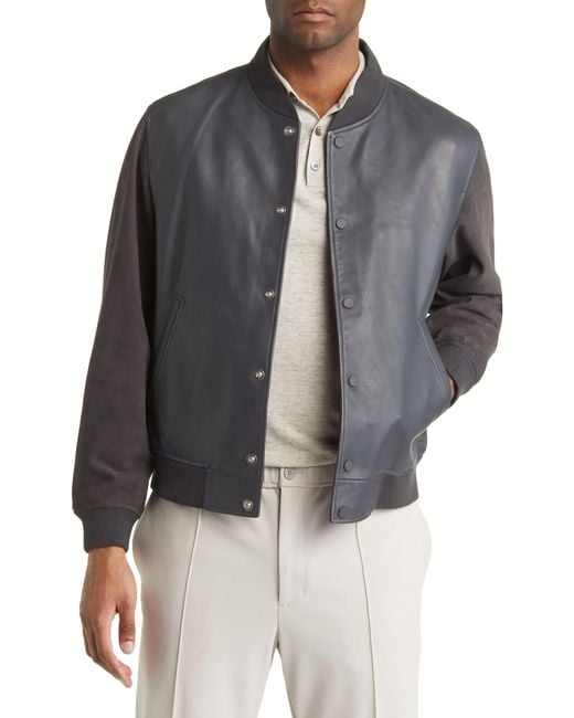 Theory Leather & Suede Varsity Jacket in Gray for Men Lyst