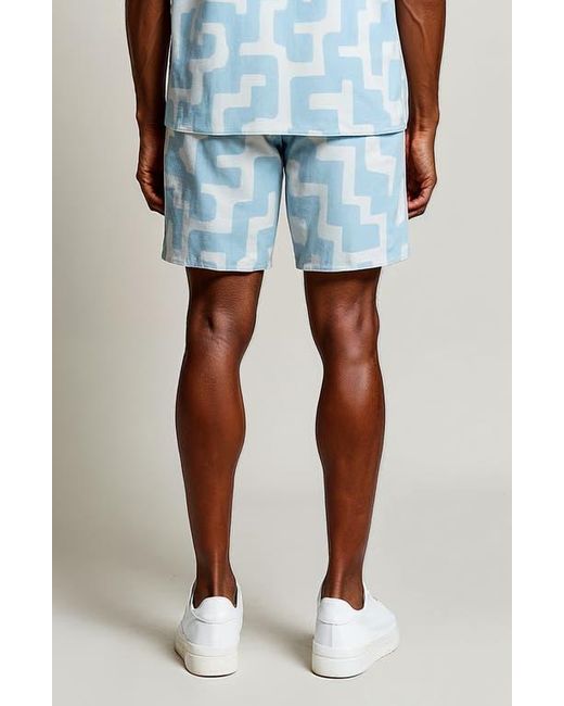 D.RT Blue Geometric Print Swim Trunks for men