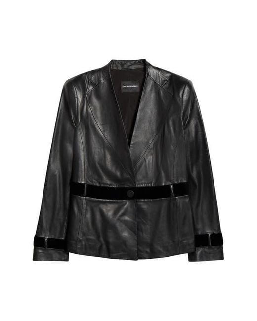 Emporio Armani Black Velvet Trim Leather Blazer