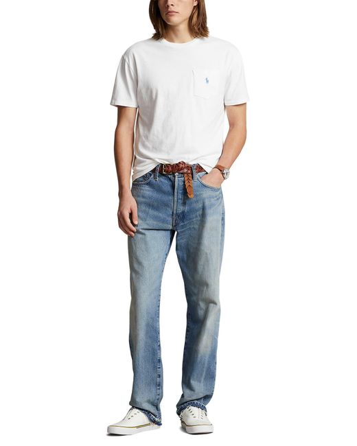 Polo Ralph Lauren White Cotton & Linen Pocket T-shirt for men