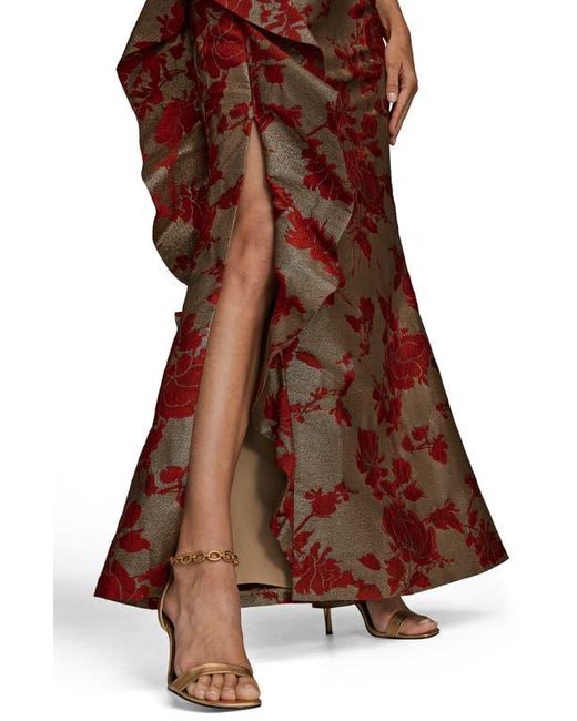 Donna Karan Brown Floral Metallic Jacquard Sleeveless Gown