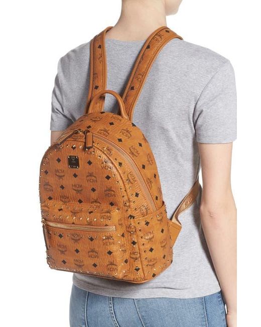 MCM Brown Small Stark Outline Stud Leather Backpack