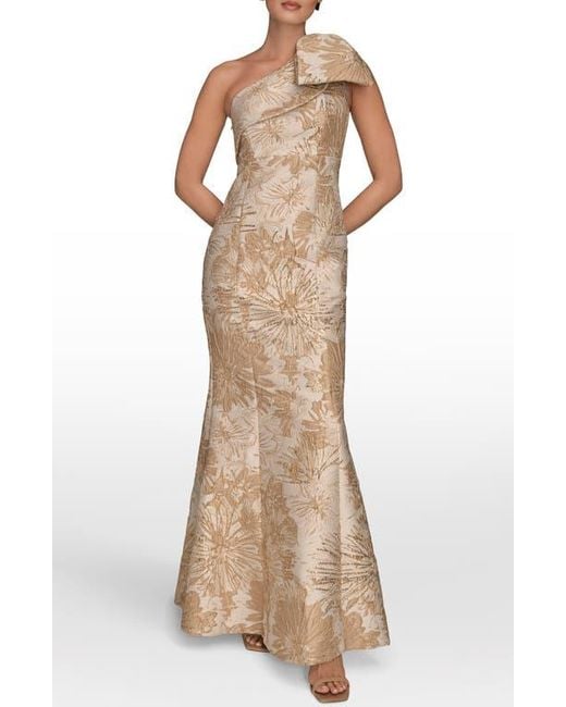 Donna Karan Natural Metallic One-Shoulder Jacquard Mermaid Gown