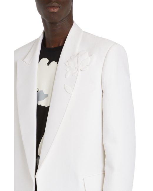 Valentino White Tonal Flower Patch Wool & Silk Blazer for men