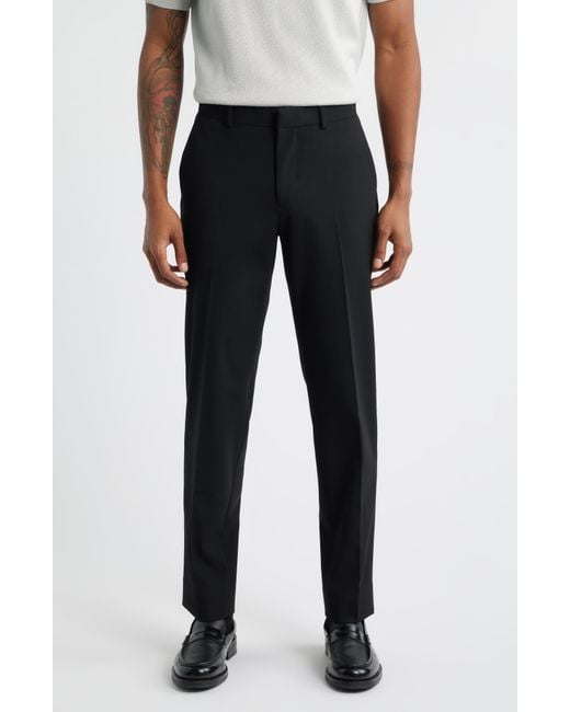 Open Edit Black Slim Fit Solid Flat Front Stretch Suit Pants for men