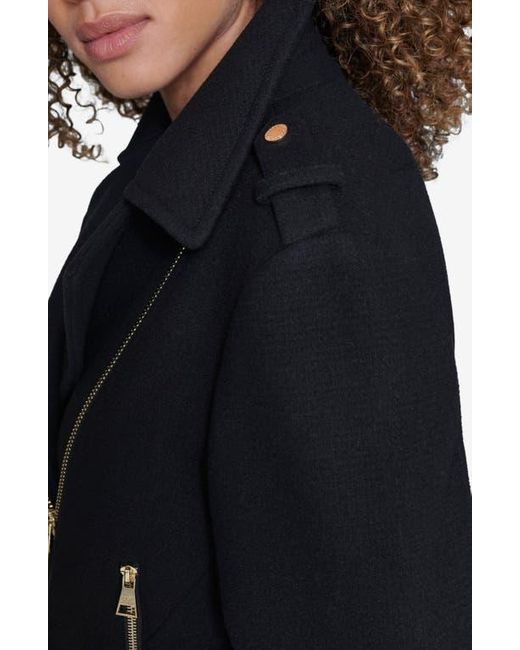 Karl Lagerfeld Black Long Wool Blend Moto Jacket