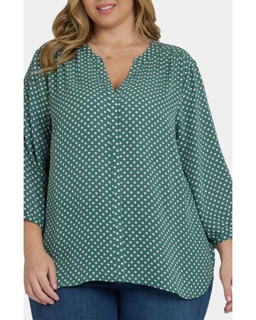 NYDJ Green Pintuck Top
