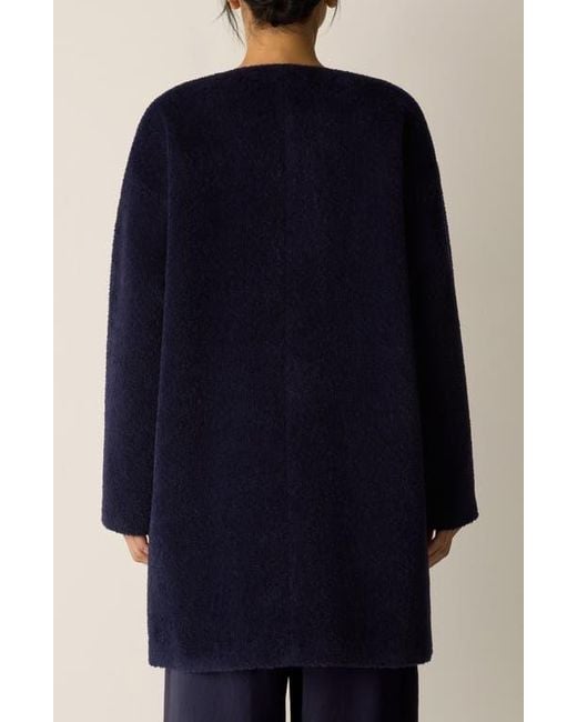 Eileen Fisher Blue Collarless Wool & Alpaca Blend Coat