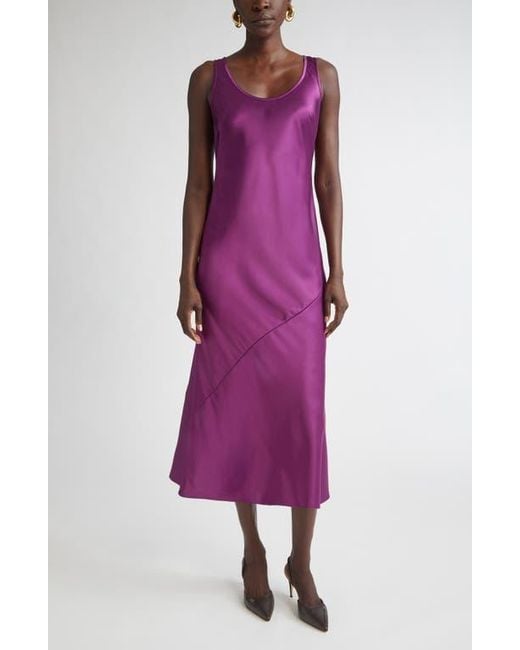 St. John Purple Sleeveless Satin Midi Dress
