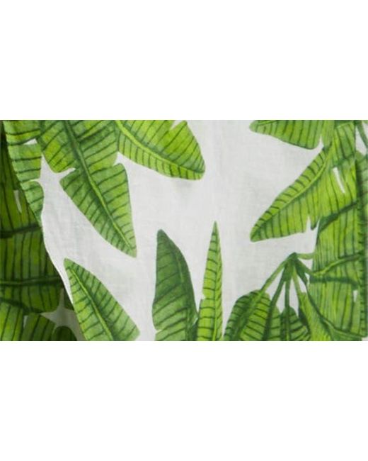 Farm Rio Green Palm Fan Long Sleeve Cotton Cover-up Maxi Dress