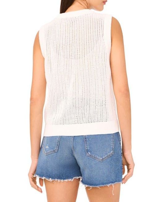 Vince Camuto White Drop Needle Cotton Blend Sleeveless Sweater