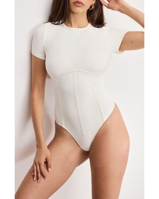 GOOD AMERICAN Brown Corset Scuba Bodysuit