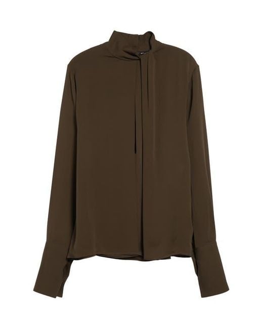 Tom Ford Brown Keyhole Cutout Washed Silk Georgette Top