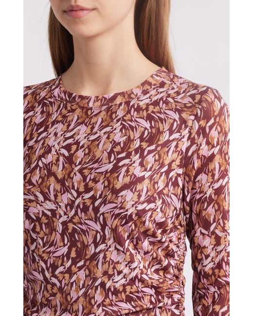 Charles Henry Red Floral Long Sleeve Mesh Dress