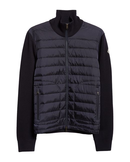Moncler Blue Quilted Nylon & Knit Cardigan for men