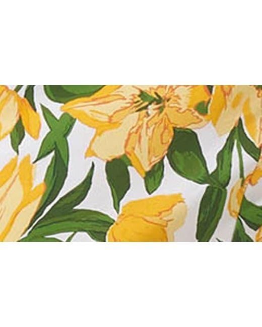 Carolina Herrera Yellow Tulip Print Ruched Midi Dress