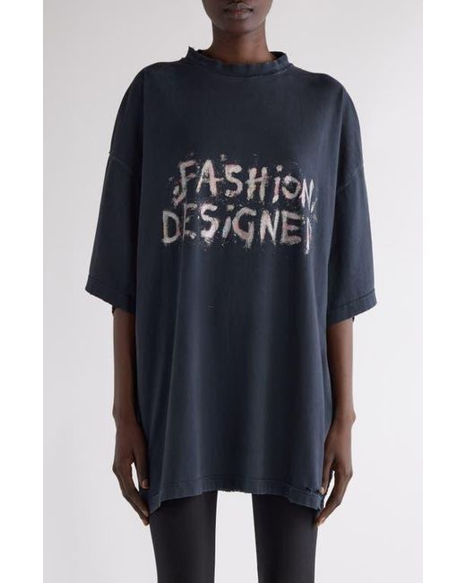 Balenciaga Black Fashion Designer Distressed Oversize Graphic T-Shirt