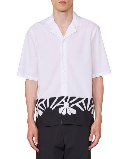 Officine Generale White Eren Embroidered Organic Cotton Poplin Camp Shirt for men