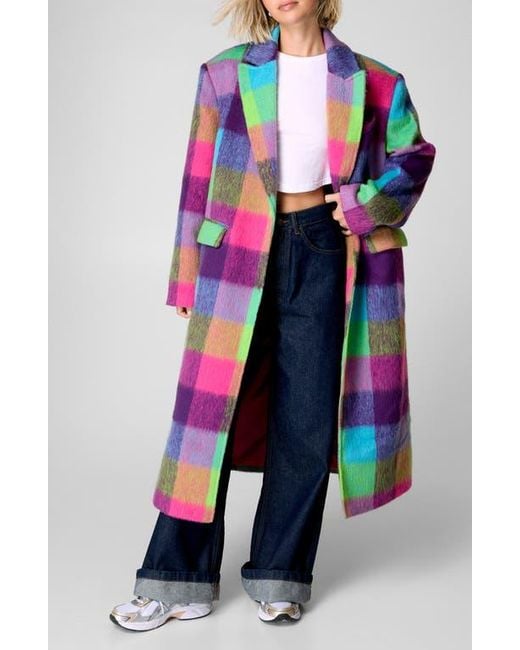 Nasty Gal Multicolor Brushed Longline Check Coat