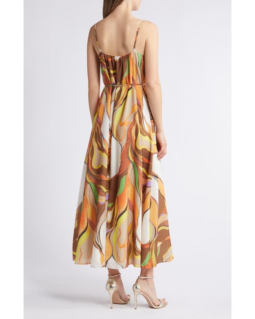 Sam Edelman Multicolor Painted Palm Tie Waist Trapeze Dress