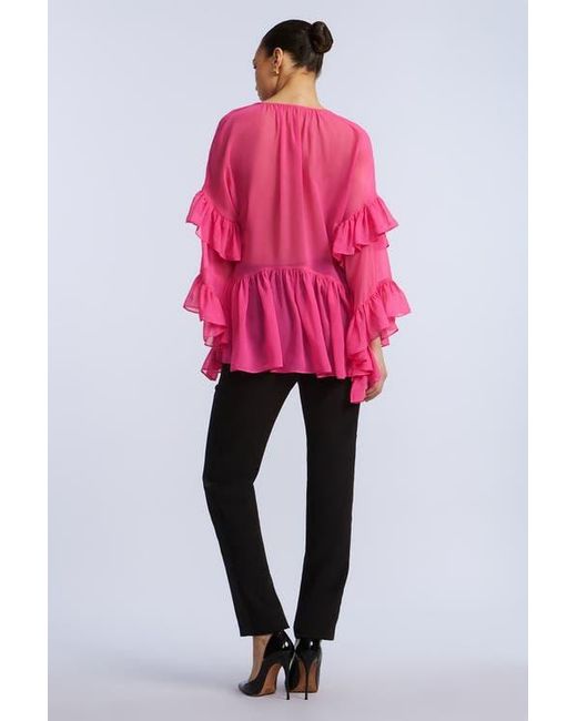 BCBGMAXAZRIA Pink Ruffle Swing Top