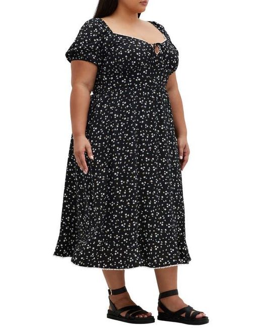 City Chic Black Dress Sky Floral Midi Dress