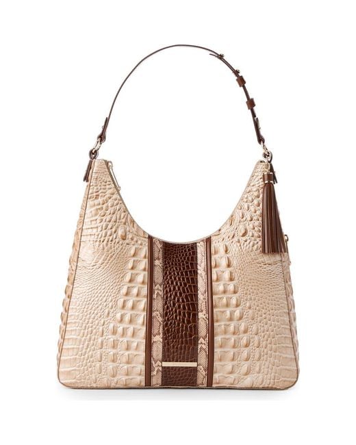 Brahmin Brown Tabitha Croc Embossed Leather Shoulder Bag