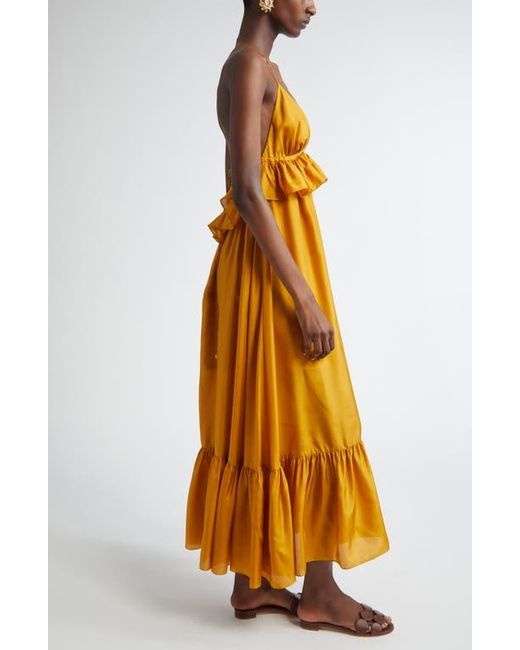 Zimmermann Metallic Rhiannon Tiered Ruffle Peplum Silk Maxi Dress