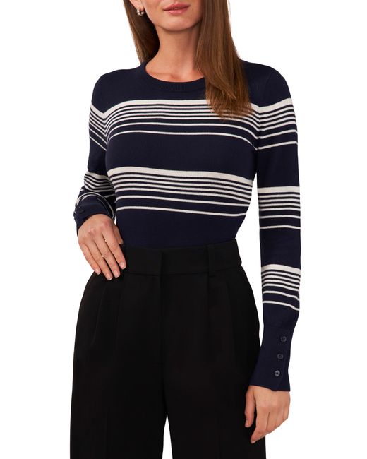 Halogen® Black Halogen(r) Stripe Button Cuff Cotton Blend Sweater