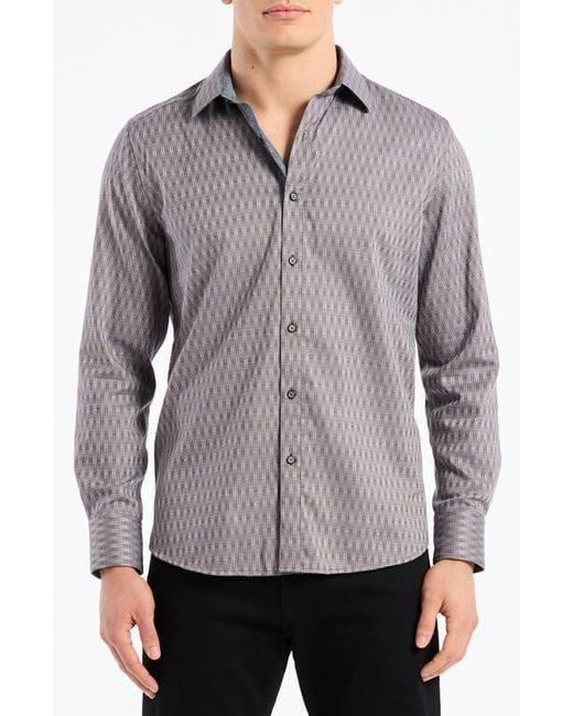 Robert Graham Gray Akron Stretch Cotton Button-Up Shirt for men