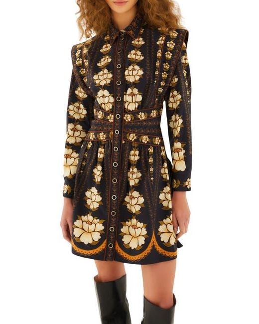 Farm Rio Brown Floral Long Sleeve Cotton Dress