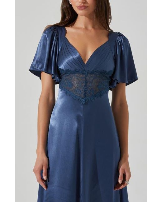Astr Blue Aurelia Flutter Sleeve Lace & Satin Dress