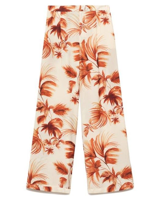 Mango Orange Flowy Palm Print Straight Leg Pants