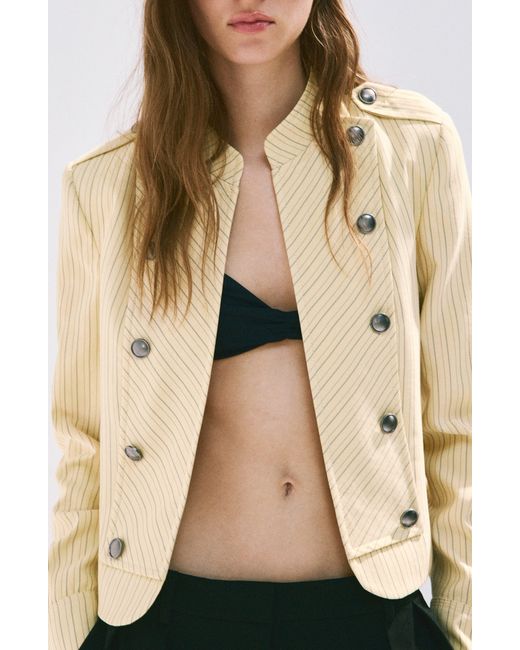 Mango Natural Pinstripe Button Front Jacket