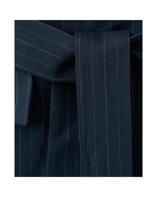 Mango Blue Belted Pinstripe Jacket