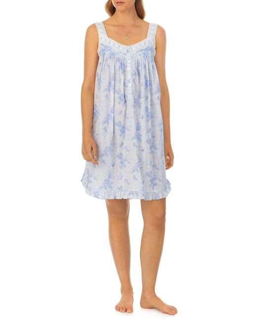 Eileen West Blue Sleeveless Cotton Lawn Short Nightgown