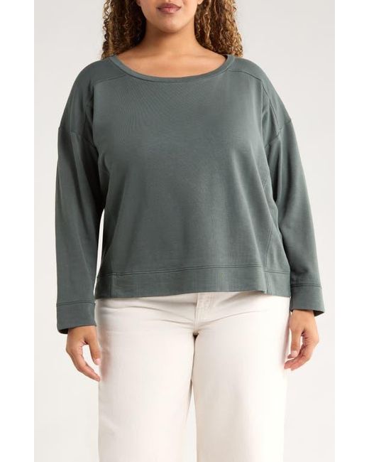Eileen Fisher Gray Ballet Neck Boxy Organic Cotton Terry Top