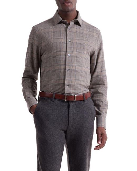 Bugatchi Gray Julian Shaped Fit Plaid Cotton & Wool Button-Up Shirt for men